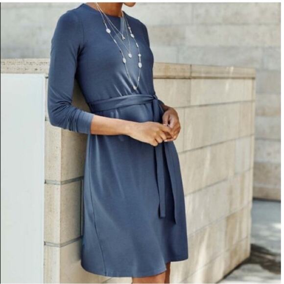 NWT J. Jill Wearever Belted A Line Jersey Knit Dress in Twilight Blue Size M - Picture 1 of 10